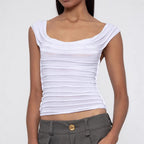 Women’s White Lace Backless Square Neck Tank Top