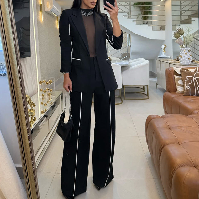 Women's Clothes Blazer Straight Leg Trousers Casual Set