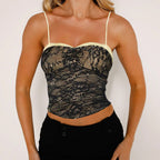 Black Lace Spaghetti Strap Cropped Top