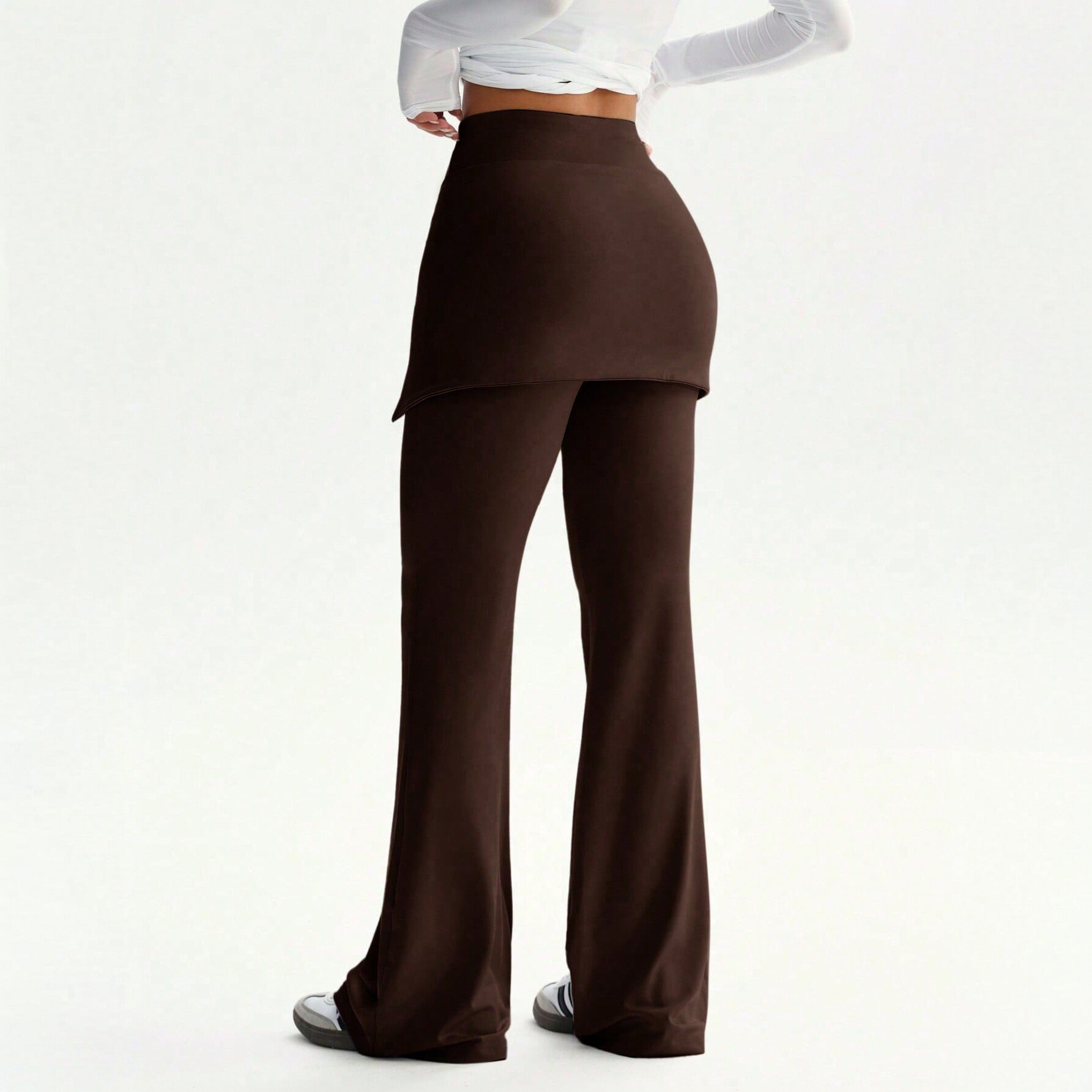 Faux Two Piece Lace up Trousers Women High Waist Slimming Irregular Asymmetric Two Piece Set Pants