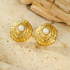 Simple Geometric Abstract Pleated Pearl Studs Delicate