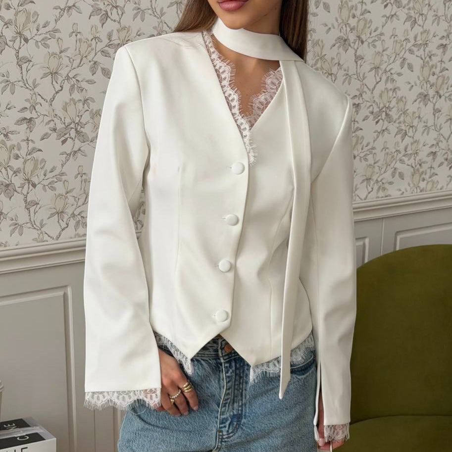 Women's Lace Detail Waist-Tie Coat