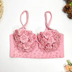 's Three Dimensional Rose Floral Pearl Boning Corset Waist Short