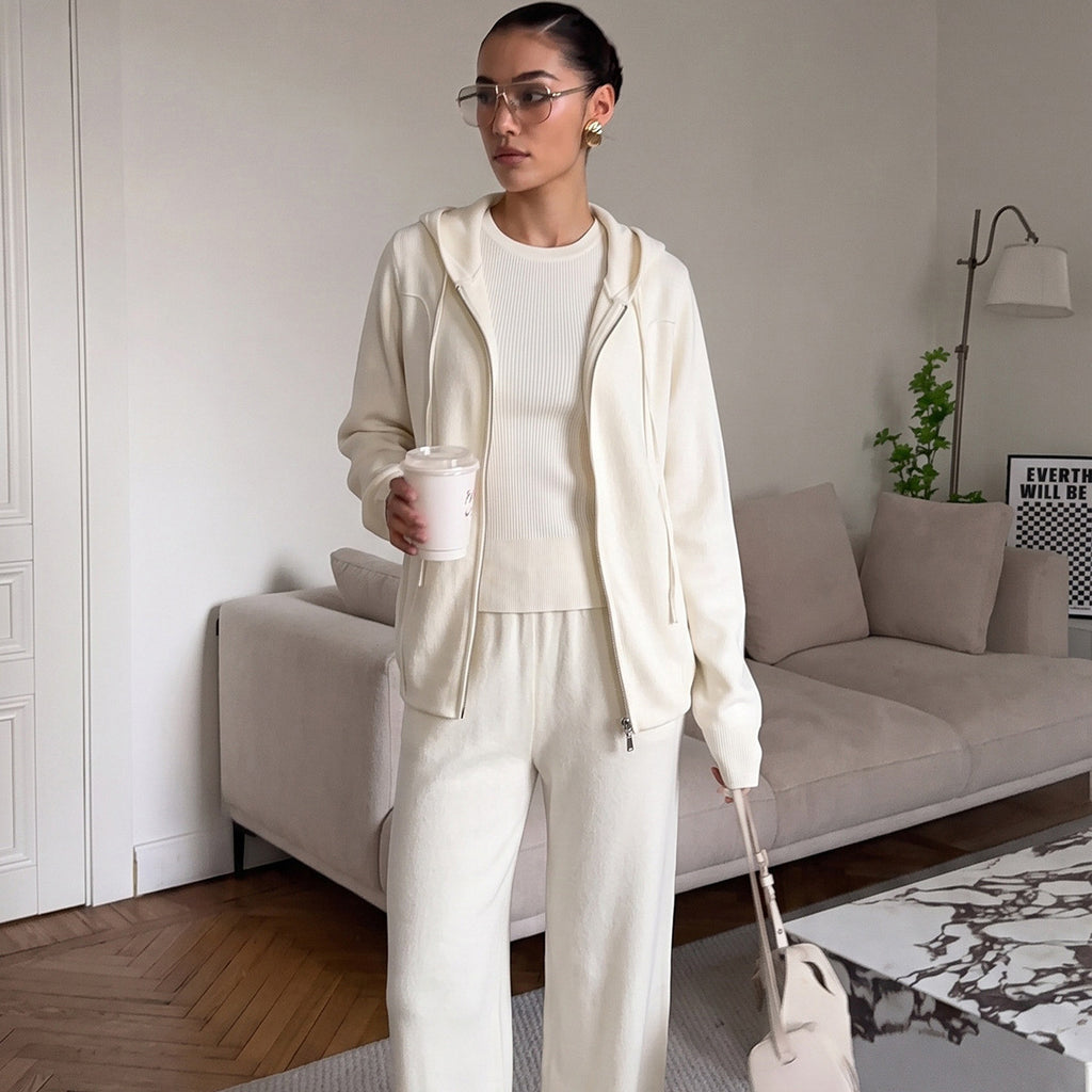 Autumn Winter Loose Knitting Women Hooded Zip Cardigan