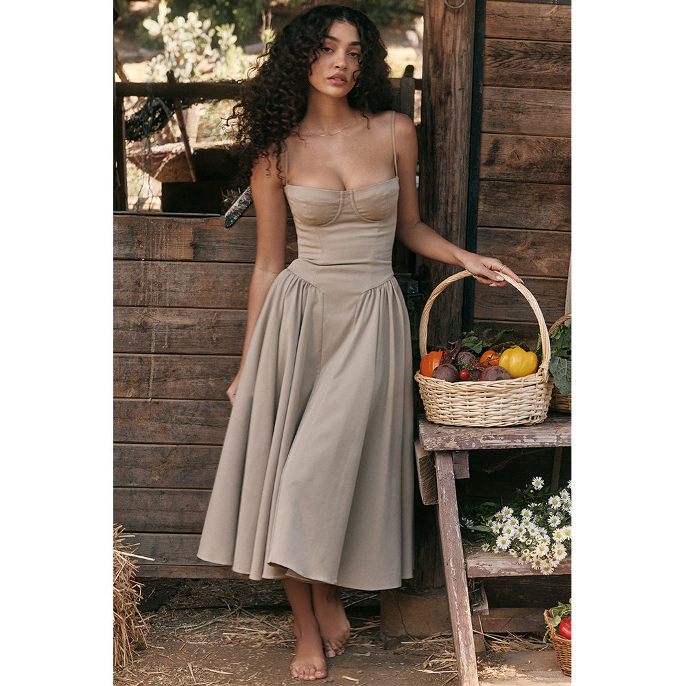 Dress Women's V-Neck Strap Midi Dress Waist Tight Slim Backless Dress for Women