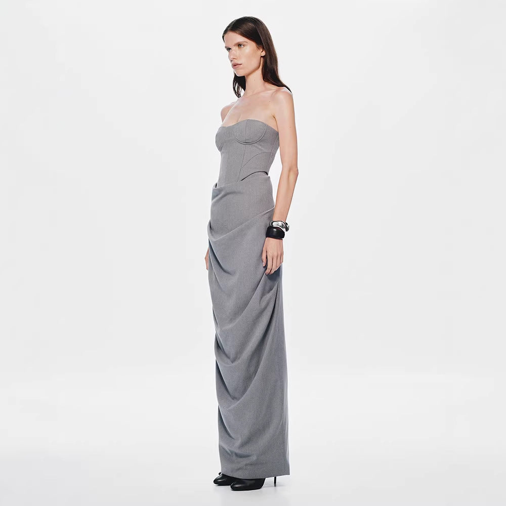 Women's Bandeau Slim Fit Party Dress Sheath Summer Knitted Maxi Skirt Set