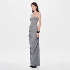 Women's Bandeau Slim Fit Party Dress Sheath Summer Knitted Maxi Skirt Set
