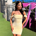 Women's Elegant Sexy Pleated Mesh Stitching Off Shoulder Dress