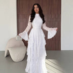 Autumn French Bell Sleeve Long Lace Dress Lace Long Sleeve Waist