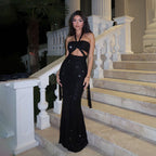 Sequin Halter Cutout Bodycon Maxi Dress