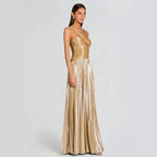 Women's Gold Pleated Swing Dress
