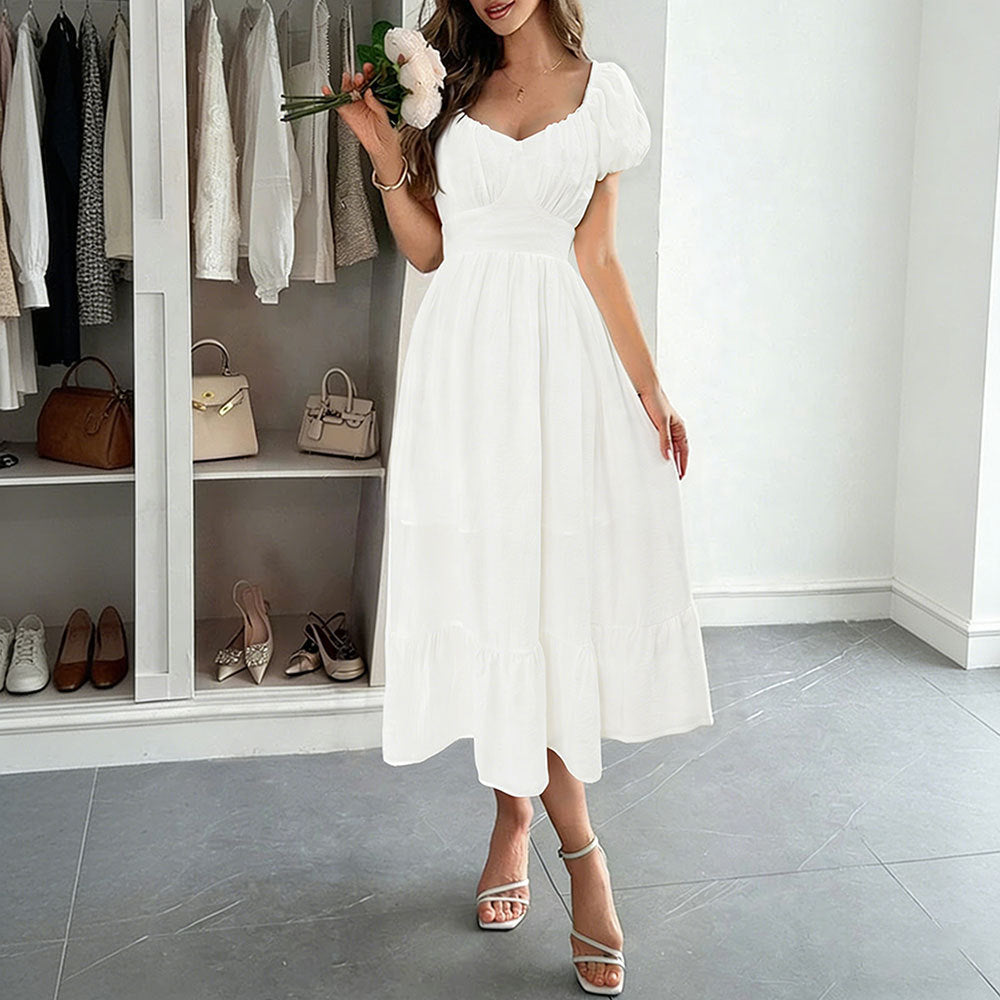 Bubble Waist Slimming A line Large Swing Mid Length Women Clothing