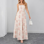 Women's Floral Backless Bow Strap Maxi Dress