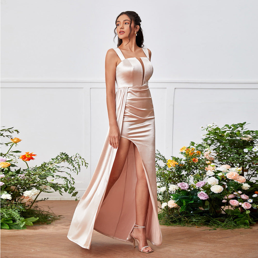Women's Suspender Tube Top Side High Slit Hip Bag A Line High Waist Ladies Dress