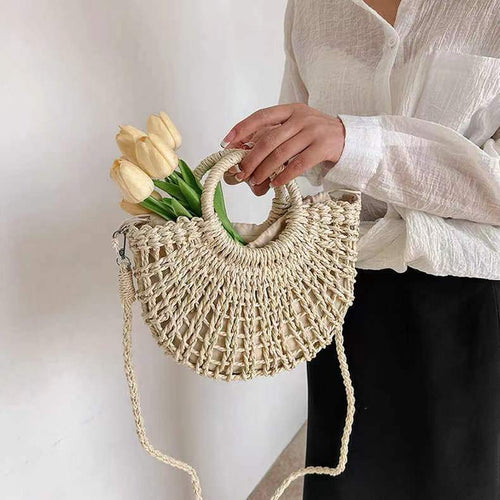 Women's Semicircle Straw Crossbody Bag