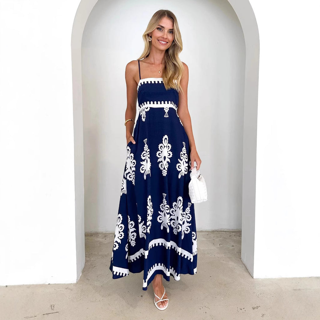 Women's Summer Cami Dress Printed Large Swing Corset Sling Dress