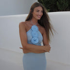 Women's Halter Mesh 3d Backless Tie Bodycon Maxi Dress