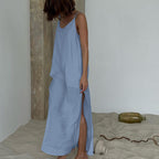 round Neck Sleeveless Suspender Dress Backless Slit