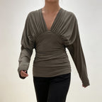 Women's Backless Batwing Long Sleeve Top