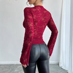 Solid Lace V-Neck Long-Sleeve Top