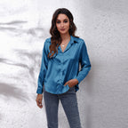 Women's Satin Button-Front Shirt – Long-Sleeve Blouse