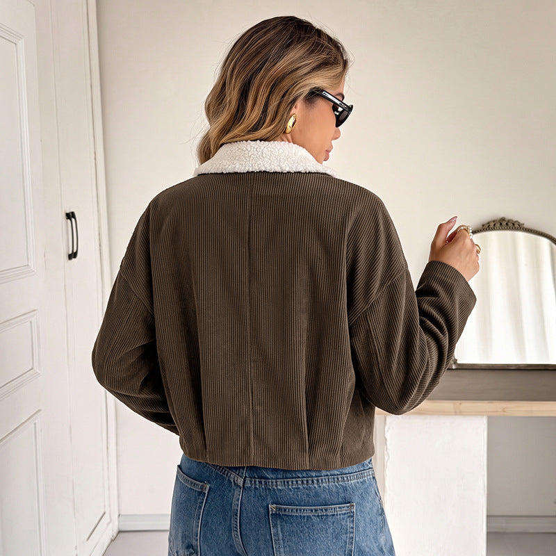 Contrast-Trim Corduroy Jacket