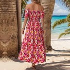 Women's Off-Shoulder Printed Vacation Dress