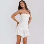 Tube Top Lace Up Backless Chiffon Stitching Dress