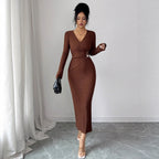 Cross-Collar Knitted Slim Dress