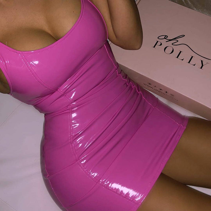 Metallic Faux-Leather Sleeveless Bodycon Mini Dress