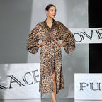 Women's Leopard Print Satin-Feel Long Robe
