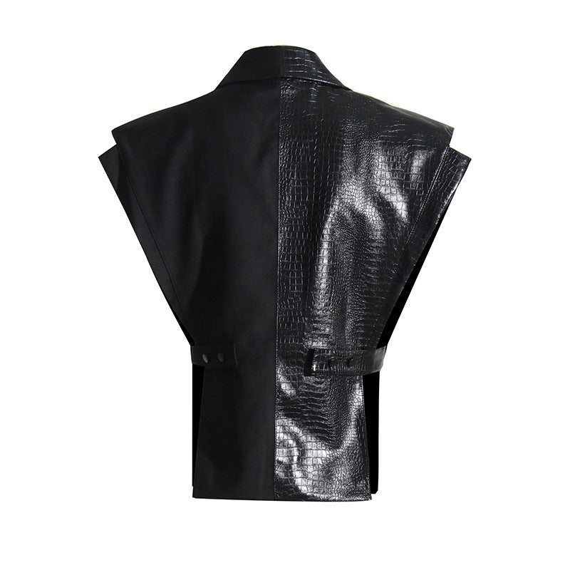 Crocodile Pattern Leather Blazer Vest