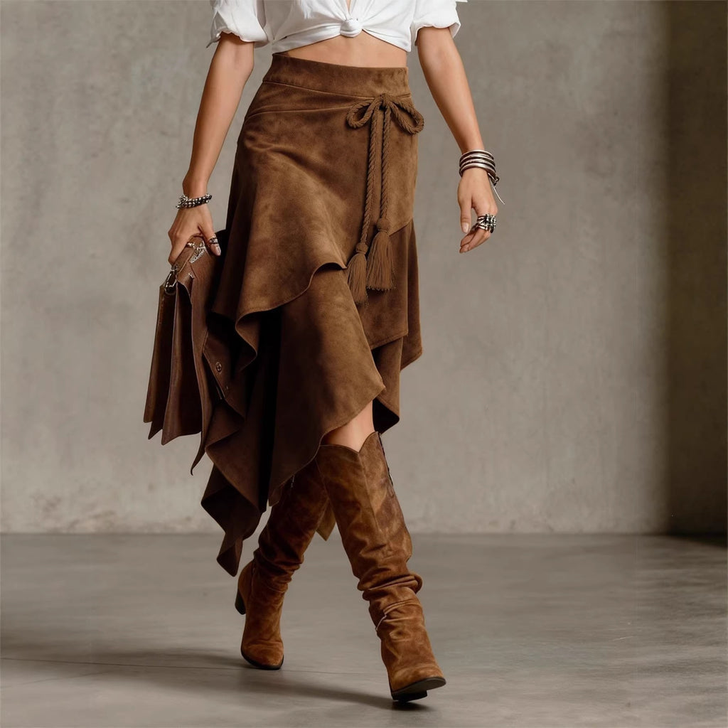 Women's Asymmetric Suede Skirt