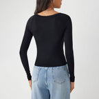 Simple Office T Shirt Round Neck Long Sleeve Slim Fit Slimming