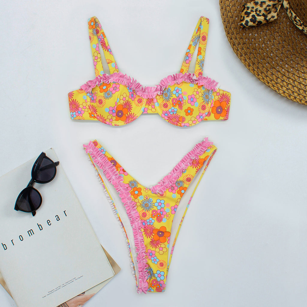 Women's Floral Ruffle Bikini Swimsuit
