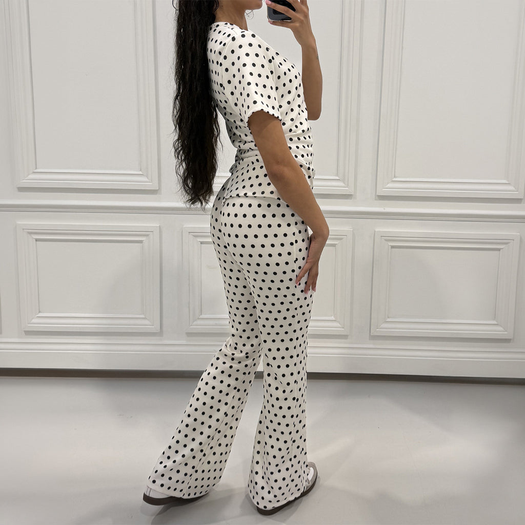 Summer French Retro Young Round Neck Polka Dot Set