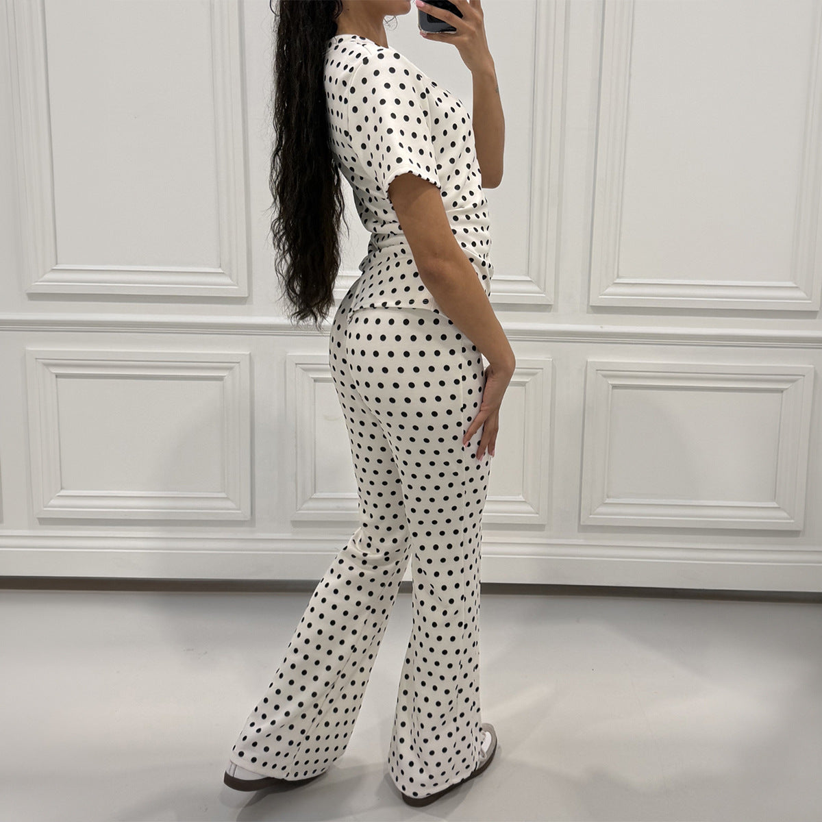 Summer French Retro Young Round Neck Polka Dot Set