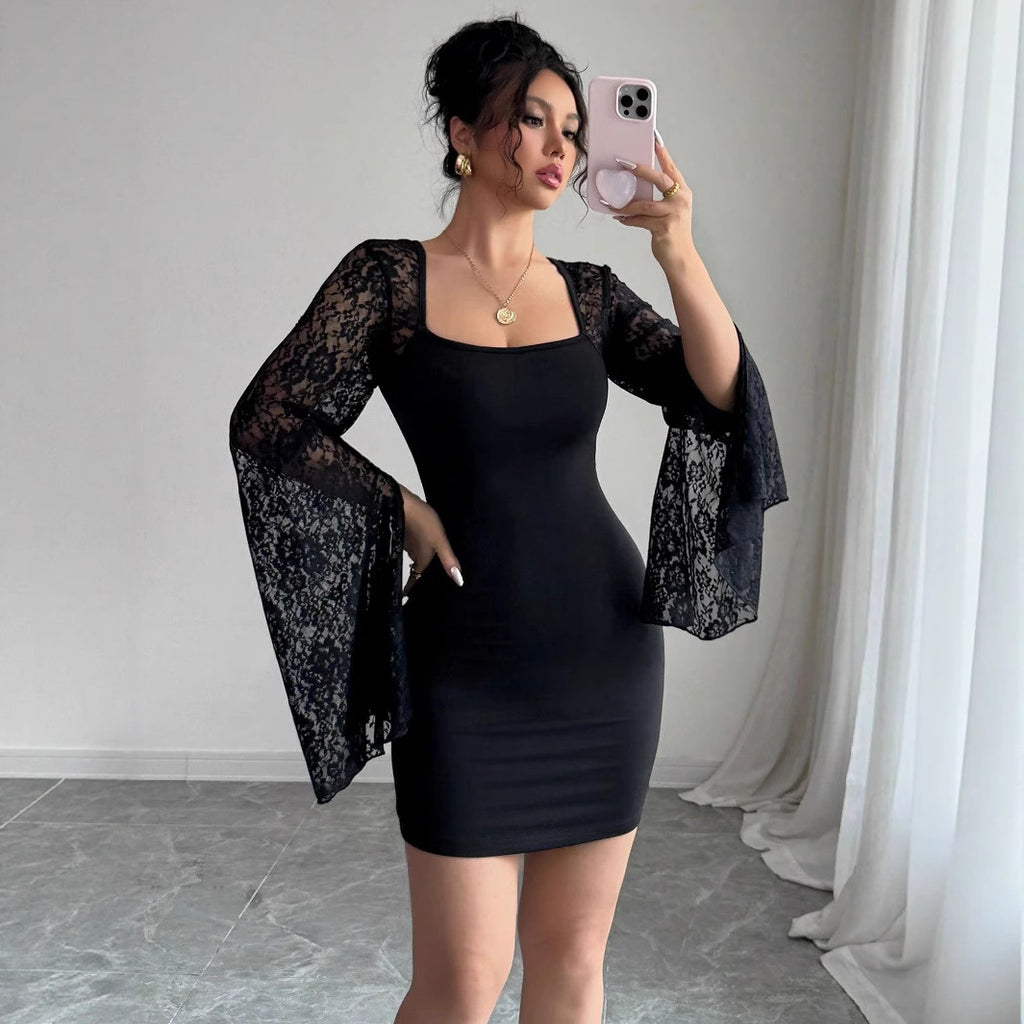 Lace Stitching Square-Neck Dress