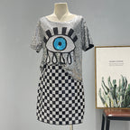 Women's Sequined Set Top Half Length Plaid Skirt Slim Performance Wear