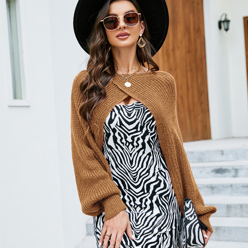 Women's Cropped Knit Shawl – Long-Sleeve Layering Wrap