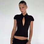 Women's Collared Short Sleeve Button Cardigan Top