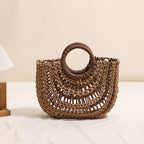 Women's Hollowed Out Semicircle Bag Round Handle Contrast Color Bag
