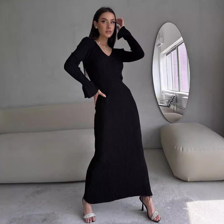 Women's Long-Sleeve Ribbed Knit Dress