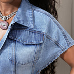 Women's Denim Batwing-Sleeve Cropped Top