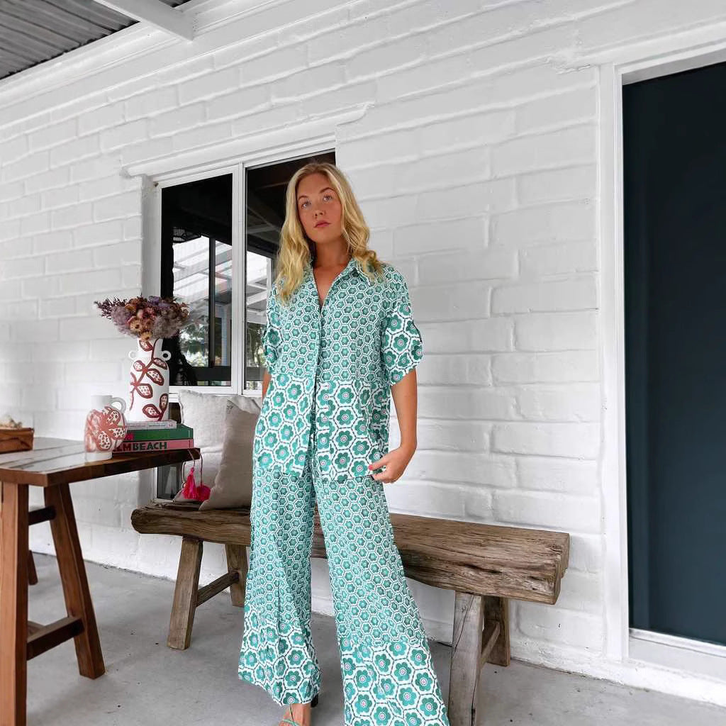 Women's Printing Stitching Shirt Two Piece Two-Piece Set