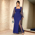 Women's Black Sequin Tassel Fishtail Evening Dress
