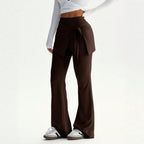 Faux Two Piece Lace up Trousers Women High Waist Slimming Irregular Asymmetric Two Piece Set Pants