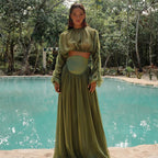 Women's Pleated High-Waisted Top and Skirt Two-Piece Set