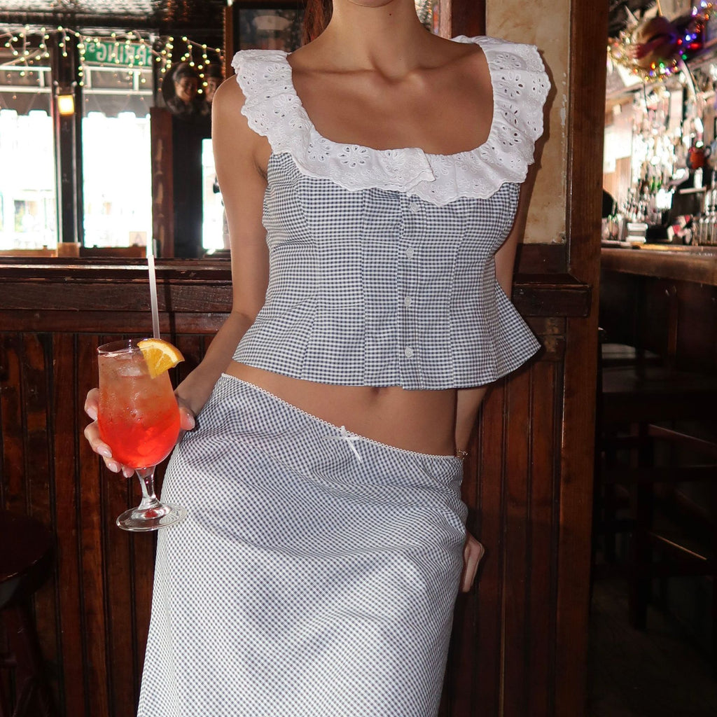Elegant Lace Plaid Sleeveless Top