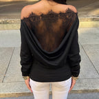 Black Sexy Lace Stitching Hollow Out CO out See through